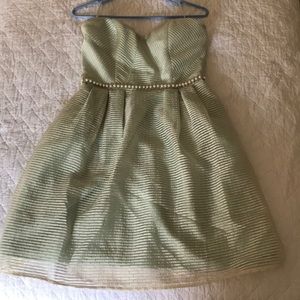 Mint and gold cocktail dress with beaded waistline